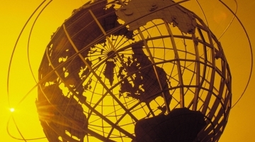 Sculpture of the Globe during the sunset